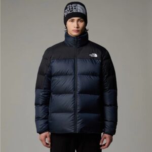 North Face Mens Small Nuptse Puffer Jacket Blue Goose Down Winter Ski Coat Black